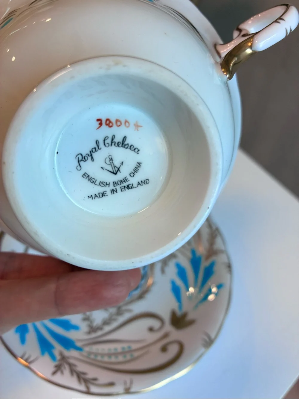 Royal Chelsea Blue & Gold Peacock Teacup and Saucer